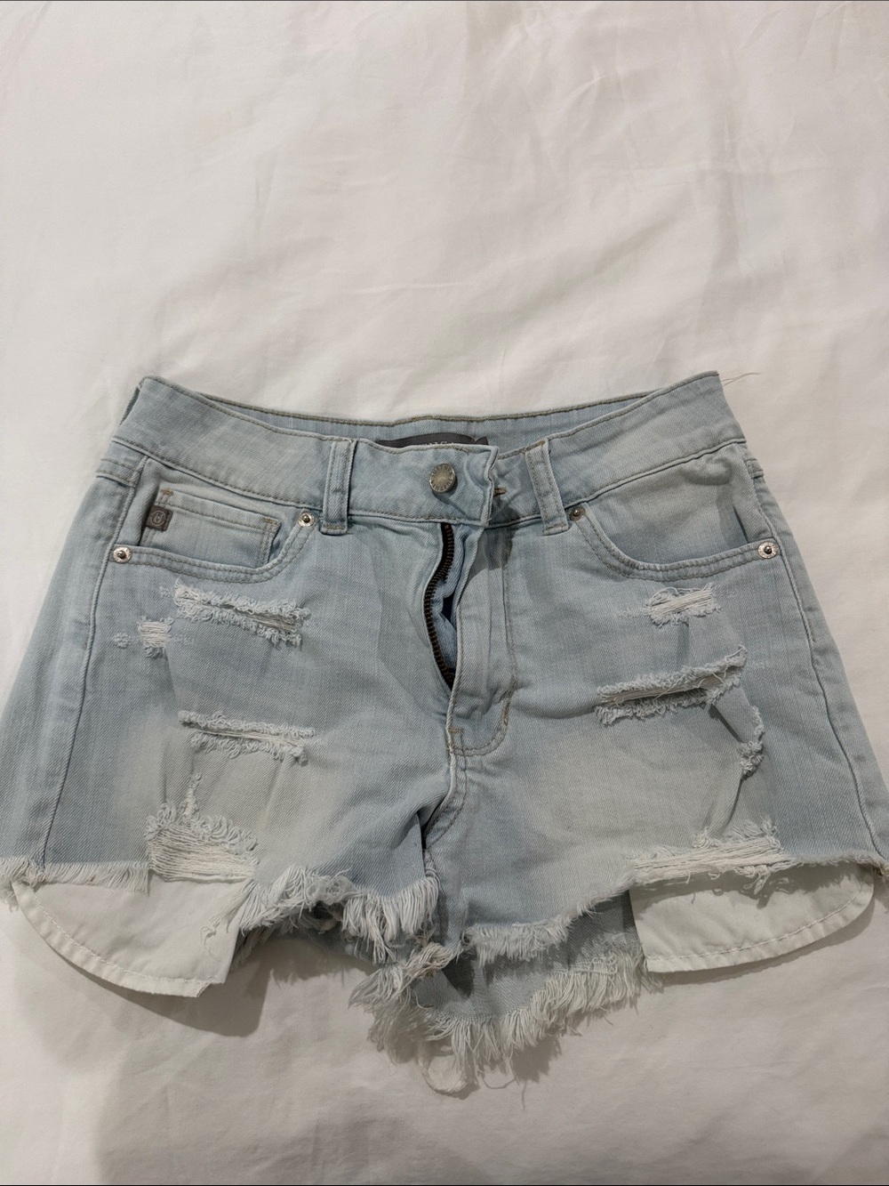 Just USA Light Wash Distressed Denim Shorts